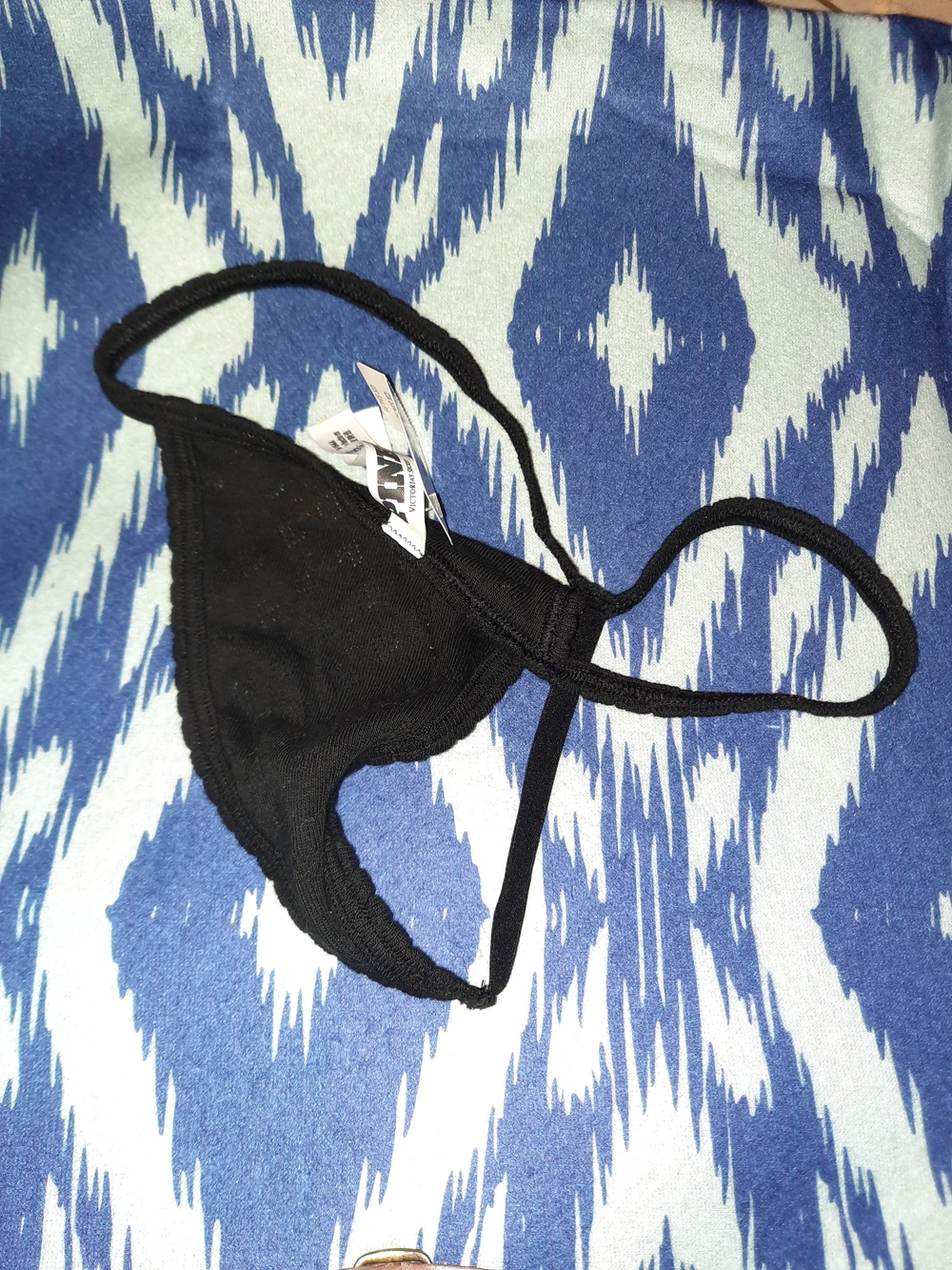 PINK by Victoria's Secret Sexy Tiny Black Eyelets Triangle Thong Panties Size XS